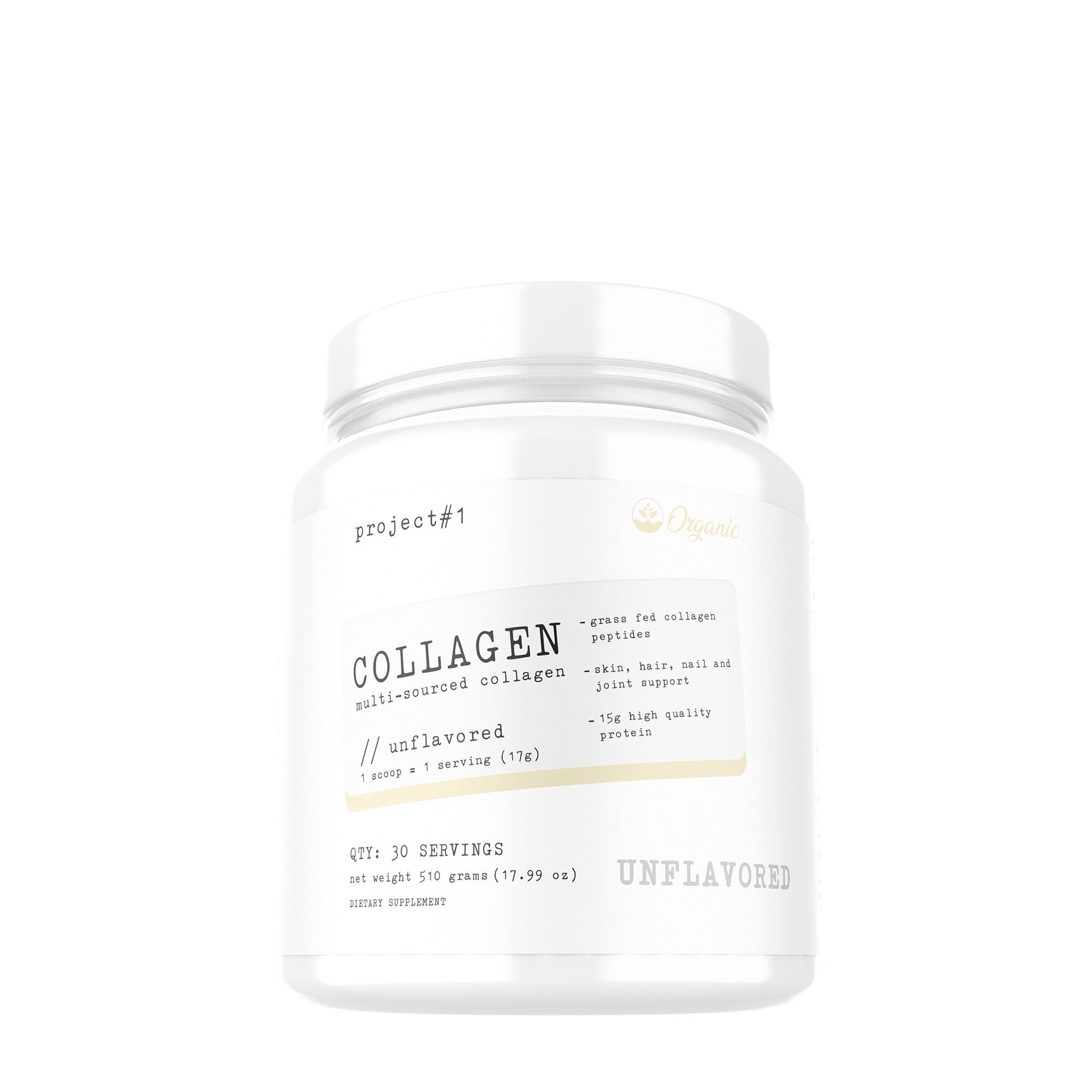 Project 1 Collagen Vegan - Unflavored 17.99 Oz. (30 Servings)